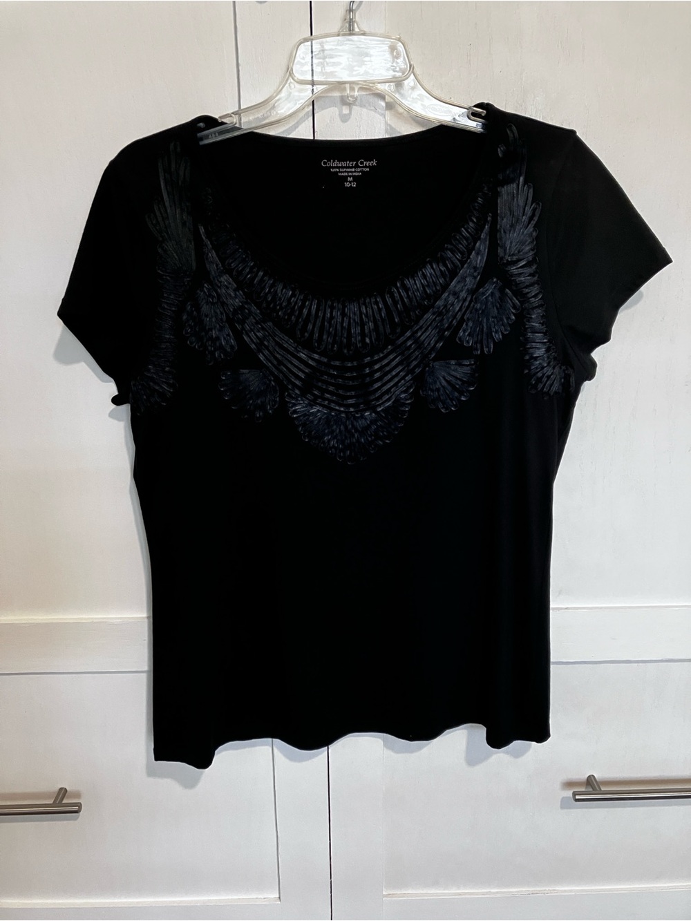 Coldwater Creek Black Embellished Cap-Sleeve Top, M